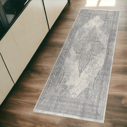 4' X 6' Gray Distressed Medallion Area Rug