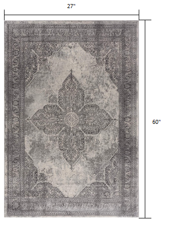 4' X 6' Gray Distressed Medallion Area Rug