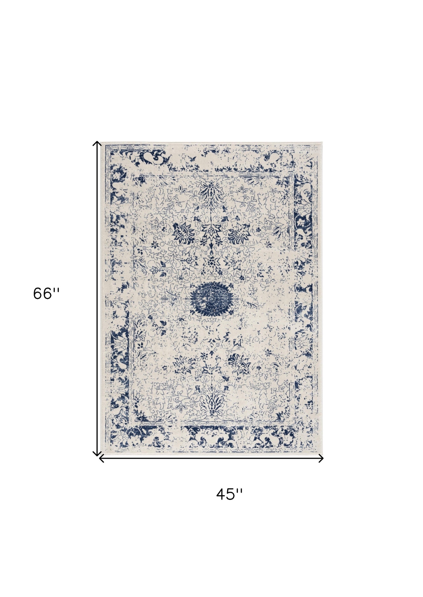 4' X 6' Navy Blue Distressed Floral Area Rug