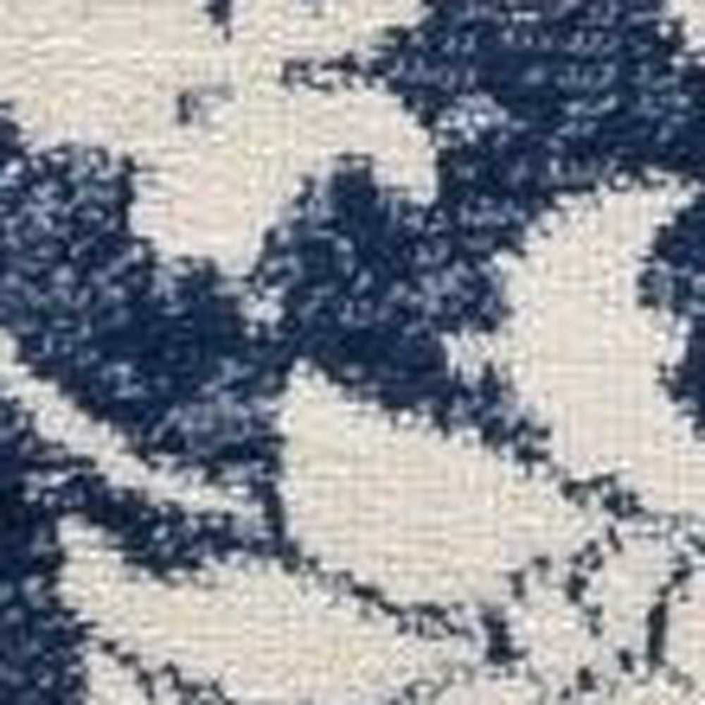 4' X 6' Navy Blue Distressed Floral Area Rug