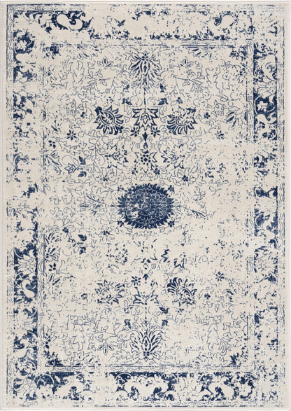 4' X 6' Navy Blue Distressed Floral Area Rug