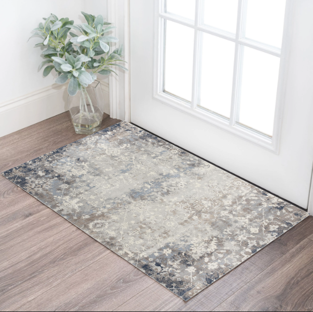 4' X 6' Navy And Beige Distressed Vines Area Rug