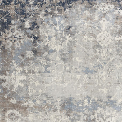 4' X 6' Navy And Beige Distressed Vines Area Rug