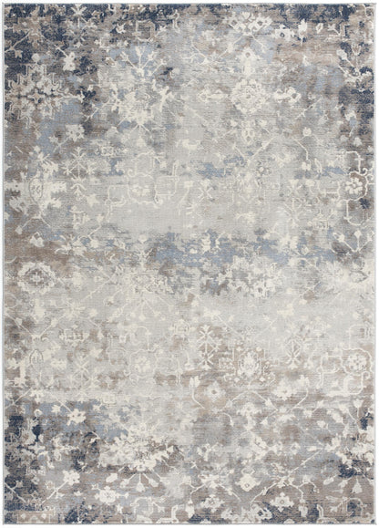 4' X 6' Navy And Beige Distressed Vines Area Rug