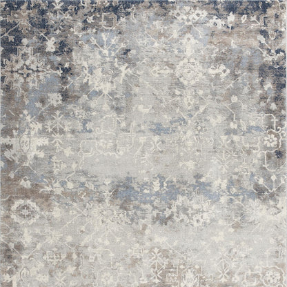 4' X 6' Navy And Beige Distressed Vines Area Rug