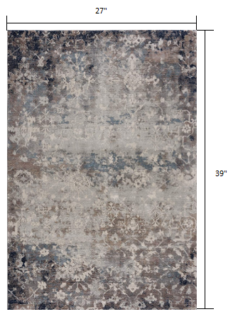 4' X 6' Navy And Beige Distressed Vines Area Rug