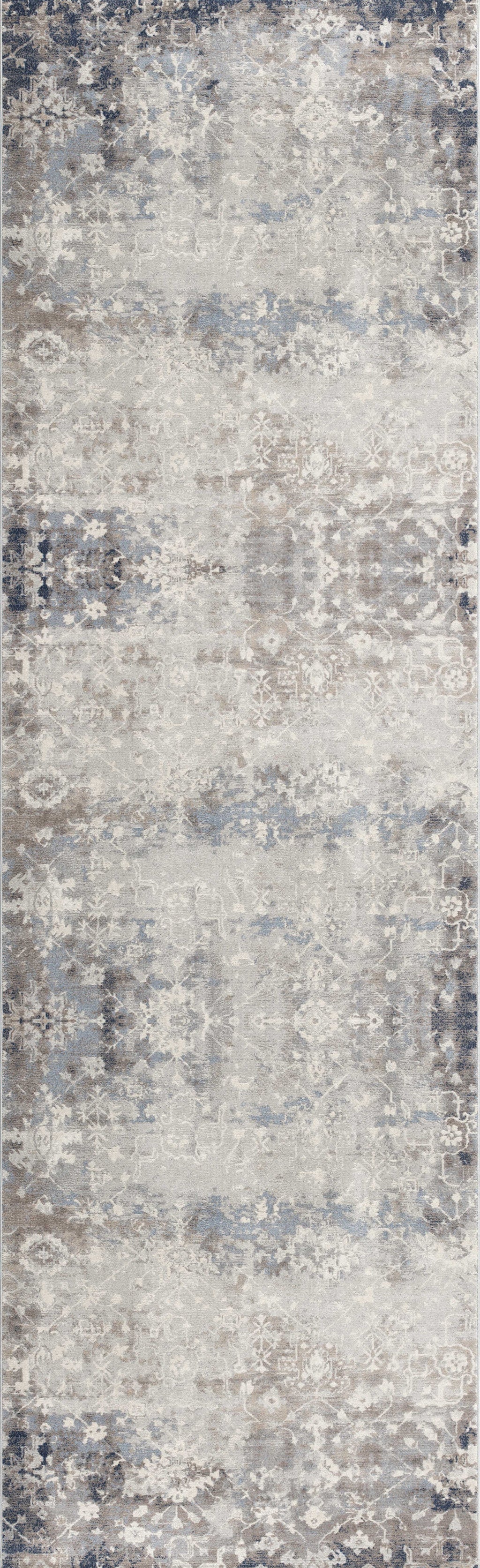 4' X 6' Navy And Beige Distressed Vines Area Rug