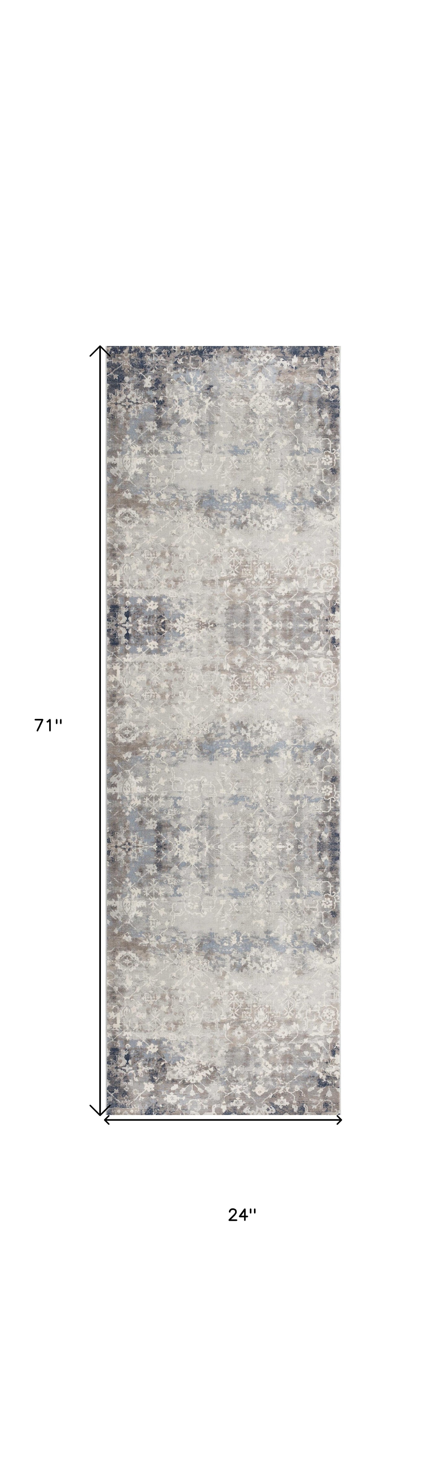 4' X 6' Navy And Beige Distressed Vines Area Rug