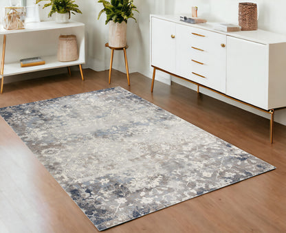 4' X 6' Navy And Beige Distressed Vines Area Rug