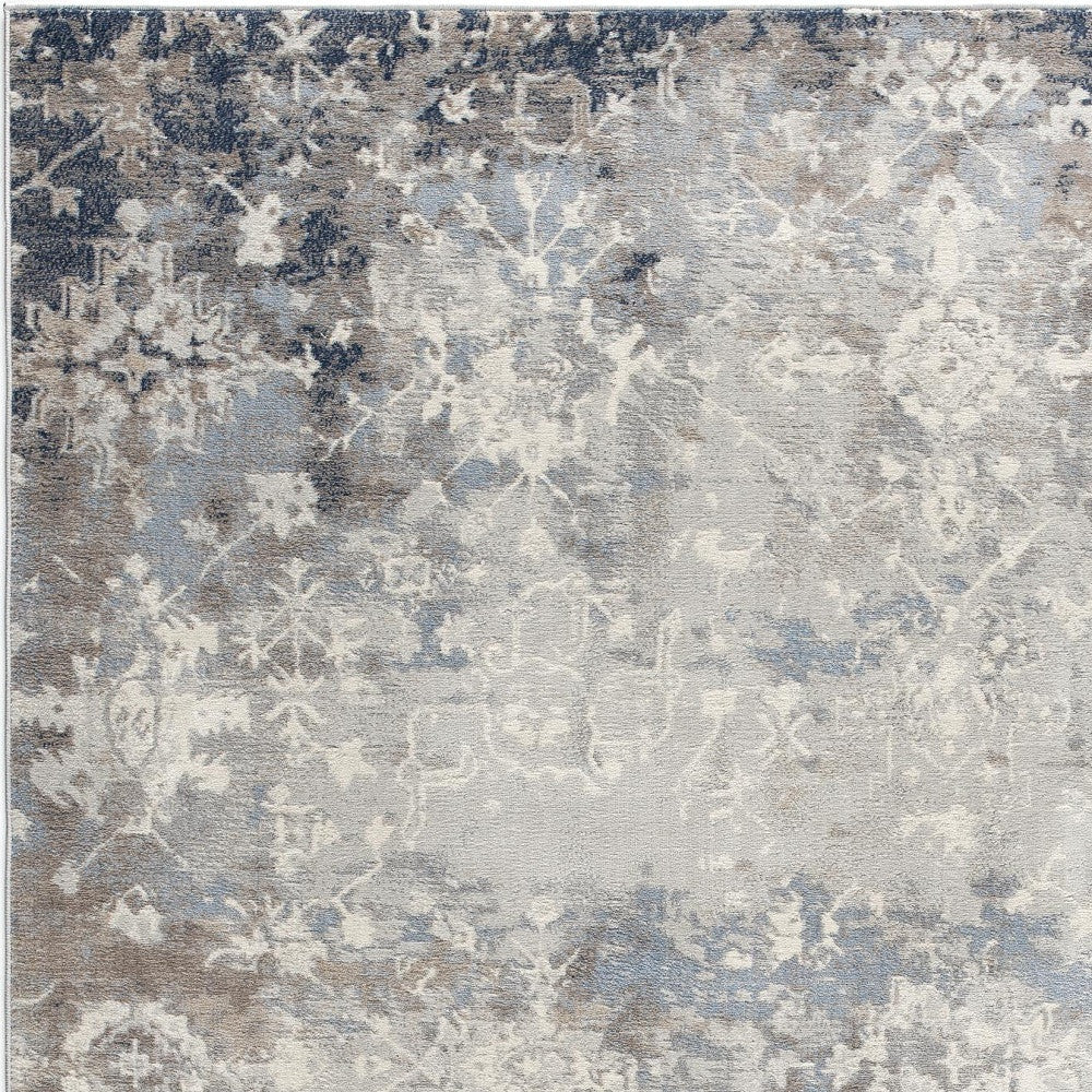 4' X 6' Navy And Beige Distressed Vines Area Rug