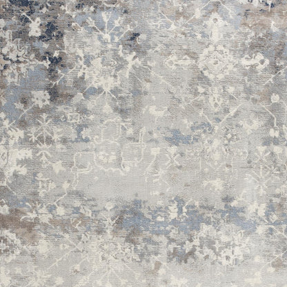 4' X 6' Navy And Beige Distressed Vines Area Rug