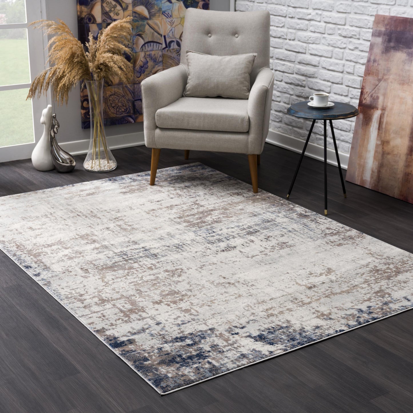 4' X 6' Navy Blue Distressed Striations Area Rug