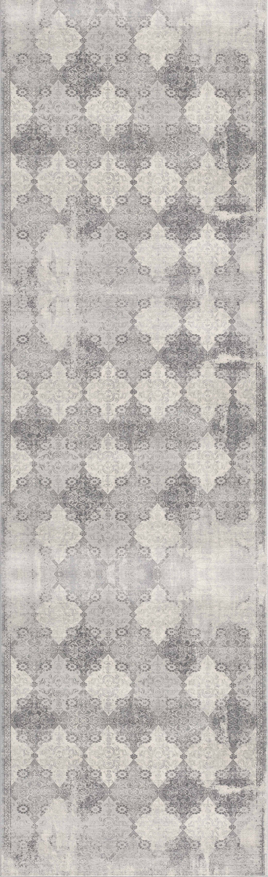 4' X 6' Gray Distressed Trellis Pattern Area Rug