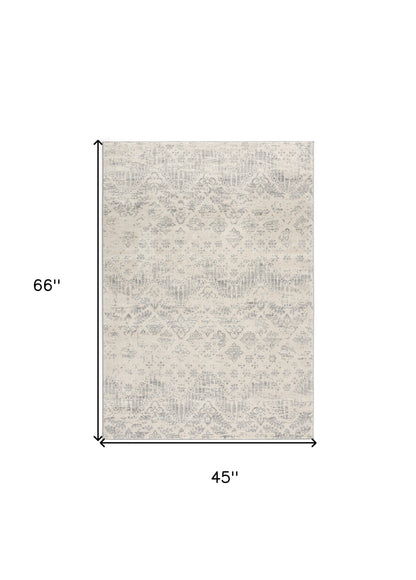 4' X 6' Ivory Distressed Ikat Pattern Area Rug