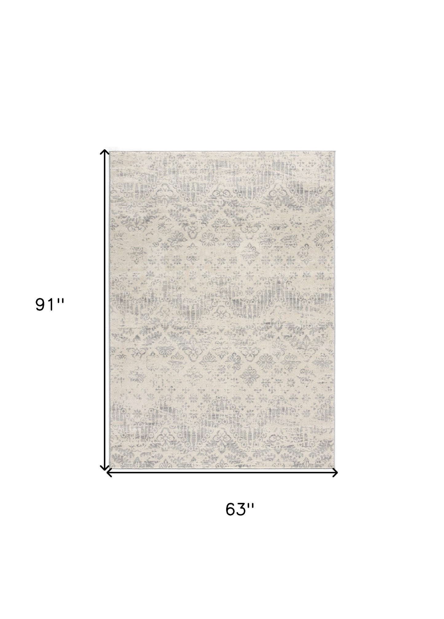 4' X 6' Ivory Distressed Ikat Pattern Area Rug