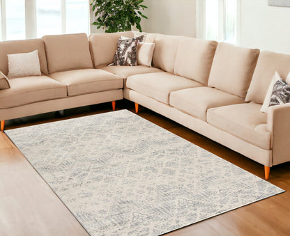 4' X 6' Ivory Distressed Ikat Pattern Area Rug