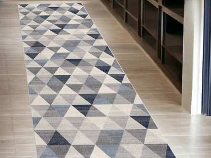 2' X 6' Navy Blue Geometric Diamond Area Rug