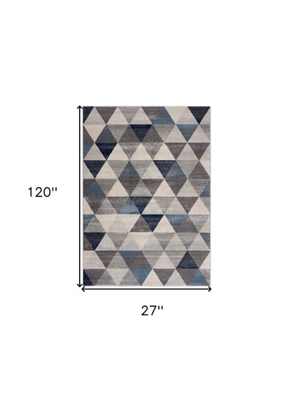 2' X 6' Navy Blue Geometric Diamond Area Rug