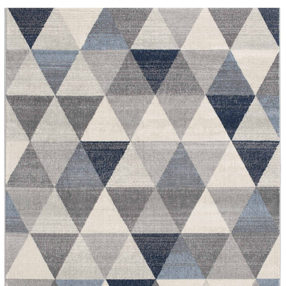 2' X 6' Navy Blue Geometric Diamond Area Rug