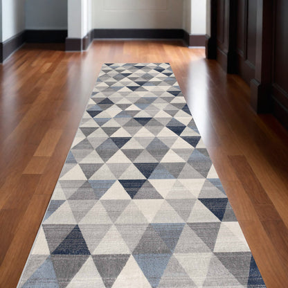 2' X 6' Navy Blue Geometric Diamond Area Rug