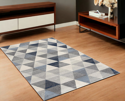 2' X 6' Navy Blue Geometric Diamond Area Rug