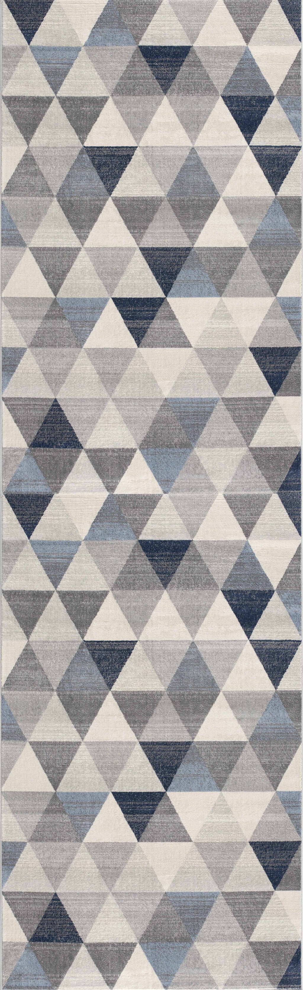 2' X 6' Navy Blue Geometric Diamond Area Rug