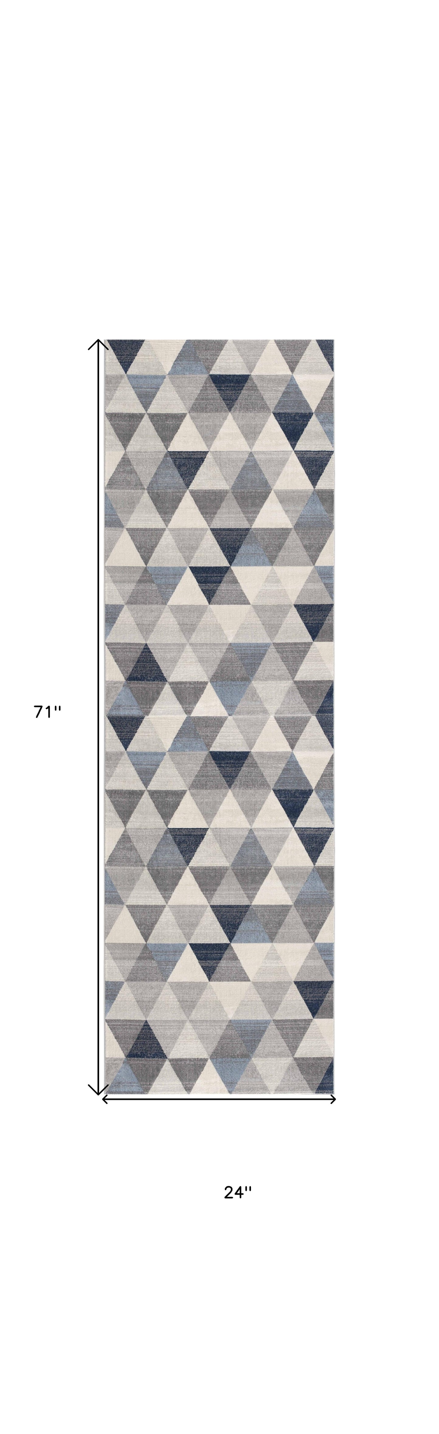 2' X 6' Navy Blue Geometric Diamond Area Rug