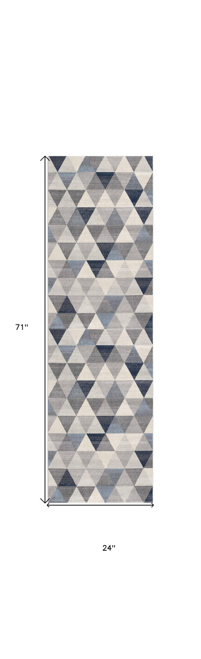 2' X 6' Navy Blue Geometric Diamond Area Rug