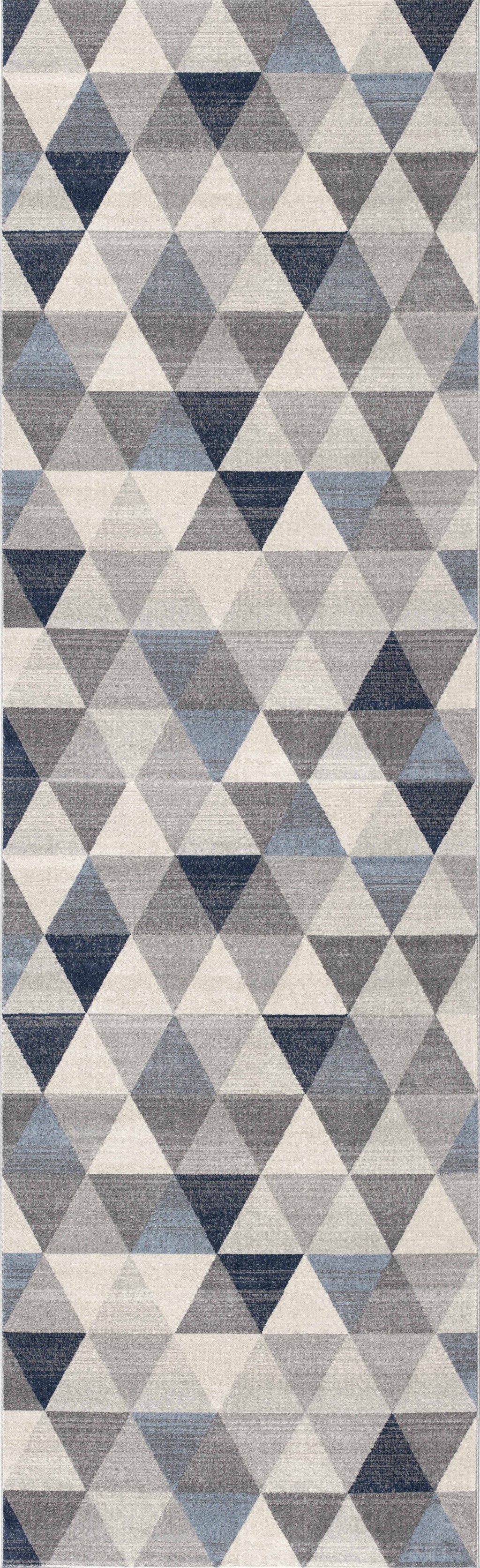 2' X 6' Navy Blue Geometric Diamond Area Rug