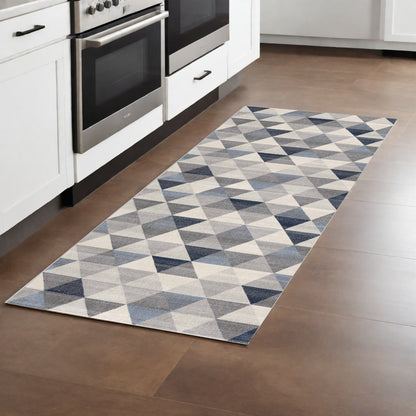 2' X 6' Navy Blue Geometric Diamond Area Rug