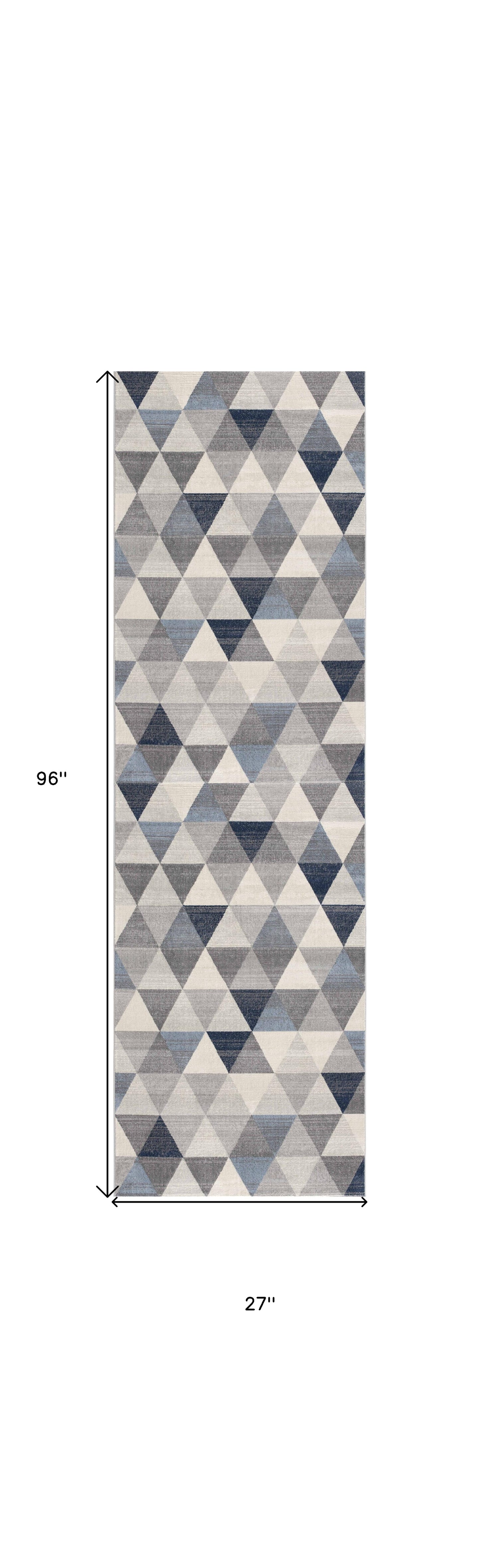 2' X 6' Navy Blue Geometric Diamond Area Rug