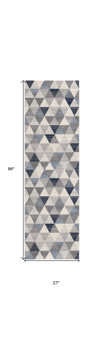 2' X 6' Navy Blue Geometric Diamond Area Rug