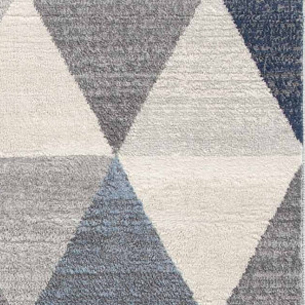 2' X 6' Navy Blue Geometric Diamond Area Rug