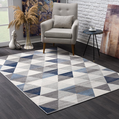 2' X 6' Navy Blue Geometric Diamond Area Rug