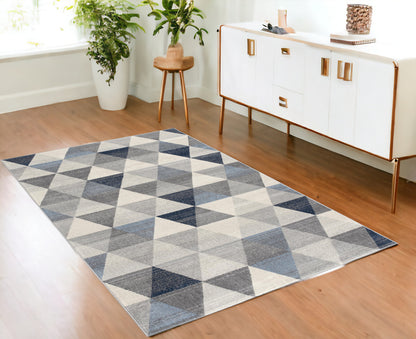 2' X 6' Navy Blue Geometric Diamond Area Rug