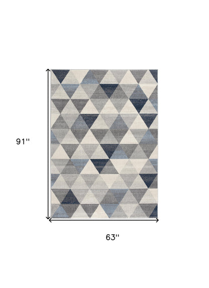 2' X 6' Navy Blue Geometric Diamond Area Rug