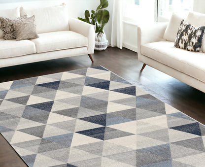 2' X 6' Navy Blue Geometric Diamond Area Rug