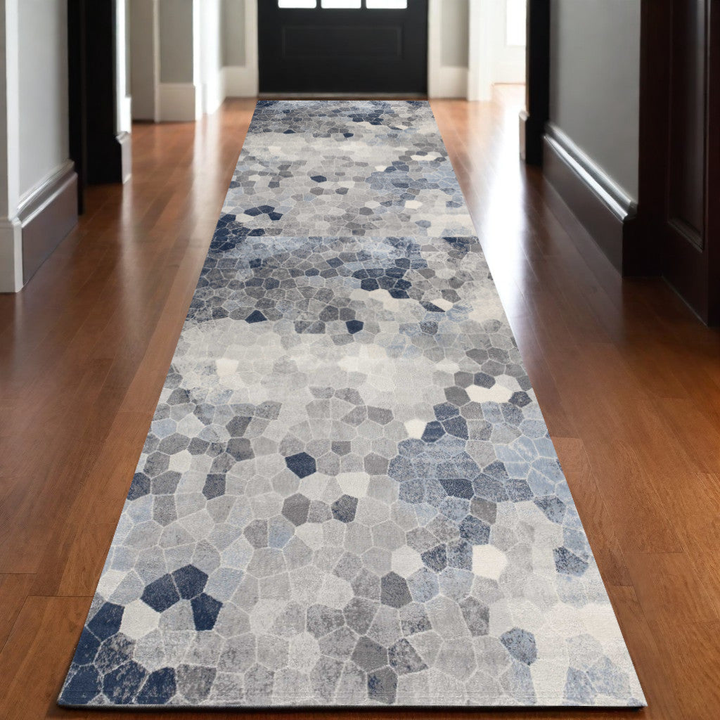 2' X 10' Navy Blue Cobblestone Pattern Runner Rug