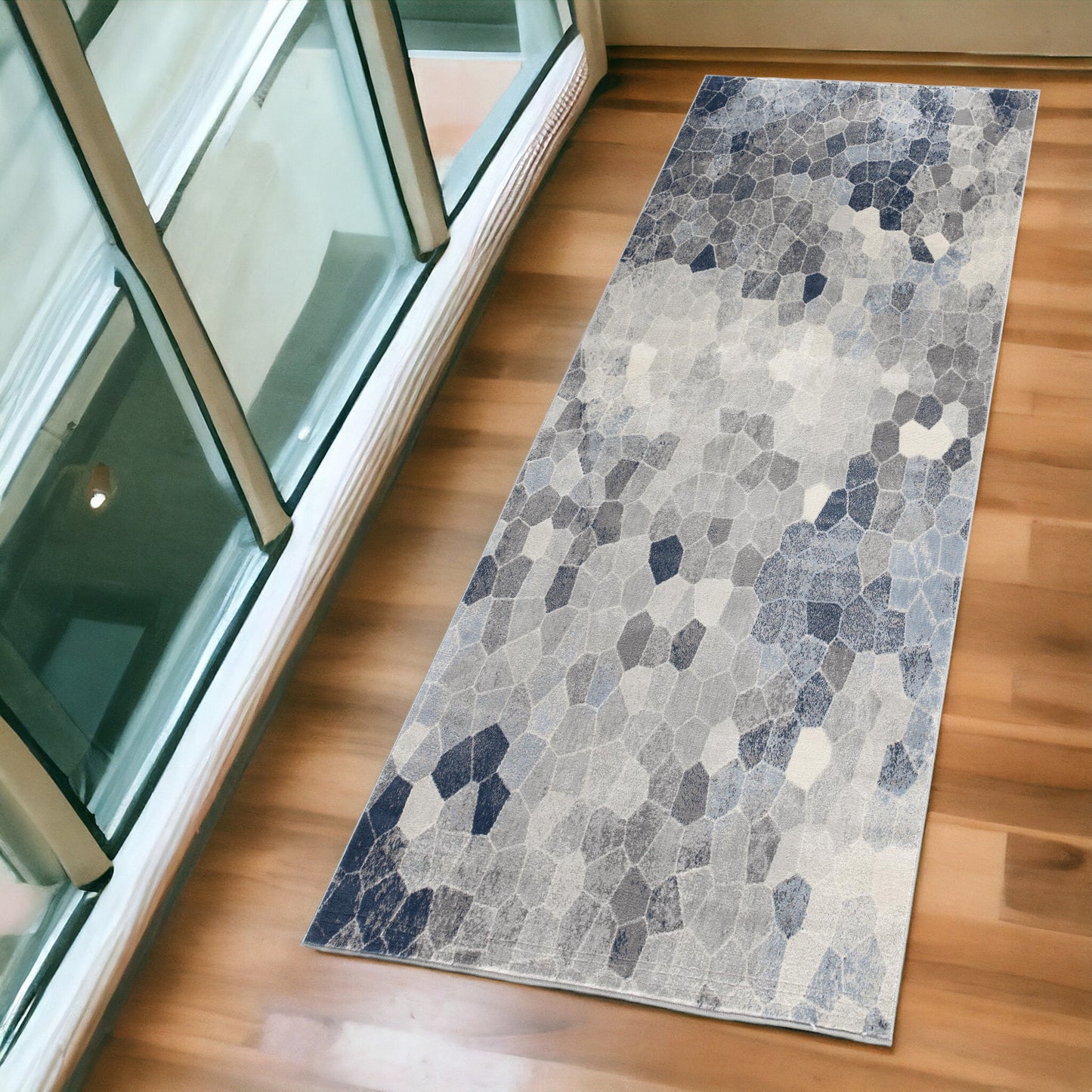 2' X 10' Navy Blue Cobblestone Pattern Runner Rug