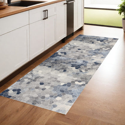 2' X 10' Navy Blue Cobblestone Pattern Runner Rug