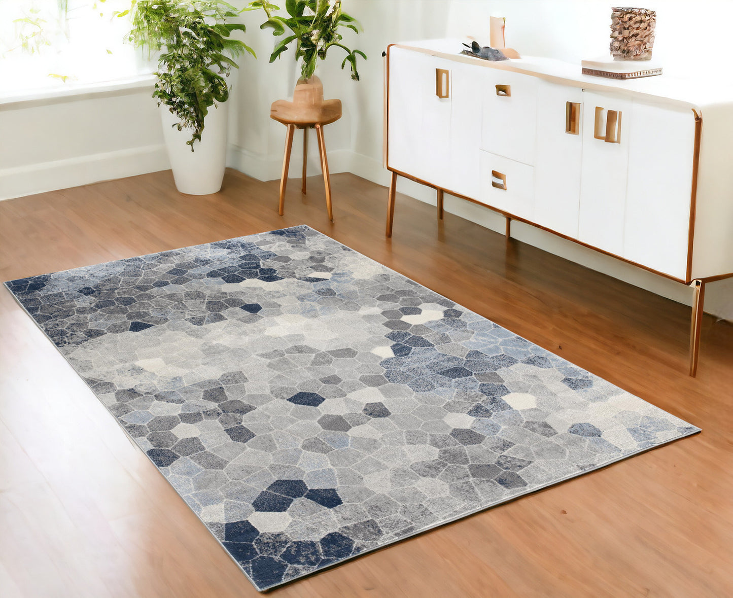 2' X 10' Navy Blue Cobblestone Pattern Runner Rug