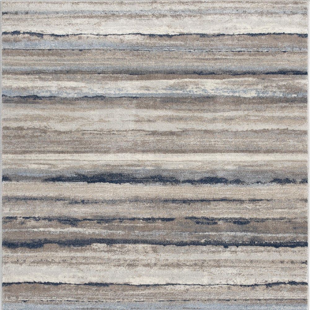 4' X 6' Blue And Beige Distressed Stripes Area Rug