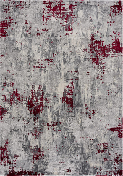 5' X 7' Red Abstract Dhurrie Area Rug