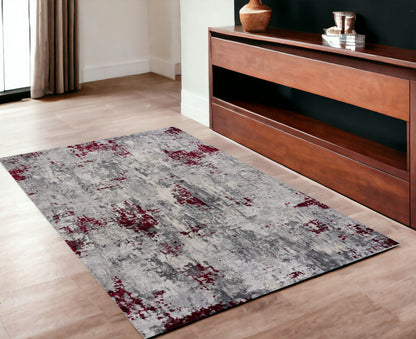 5' X 7' Red Abstract Dhurrie Area Rug