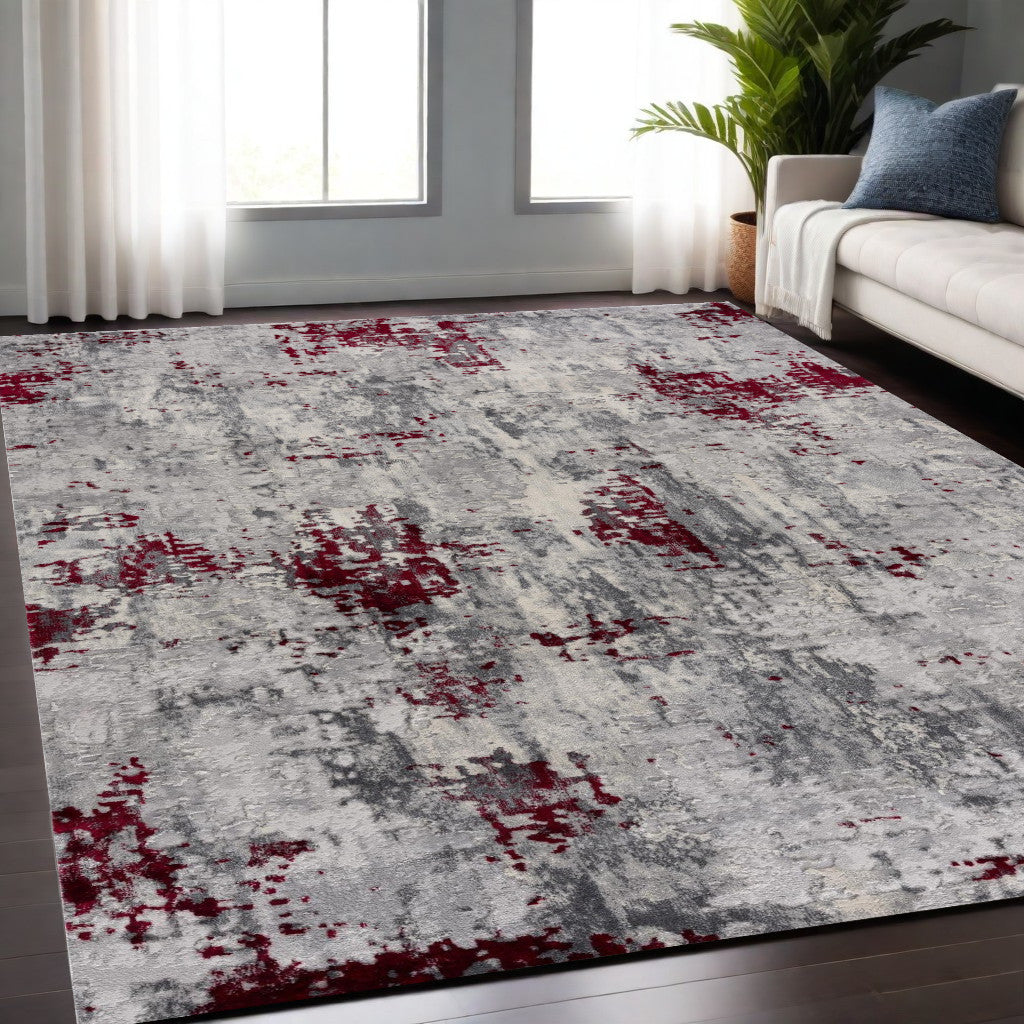 5' X 7' Red Abstract Dhurrie Area Rug