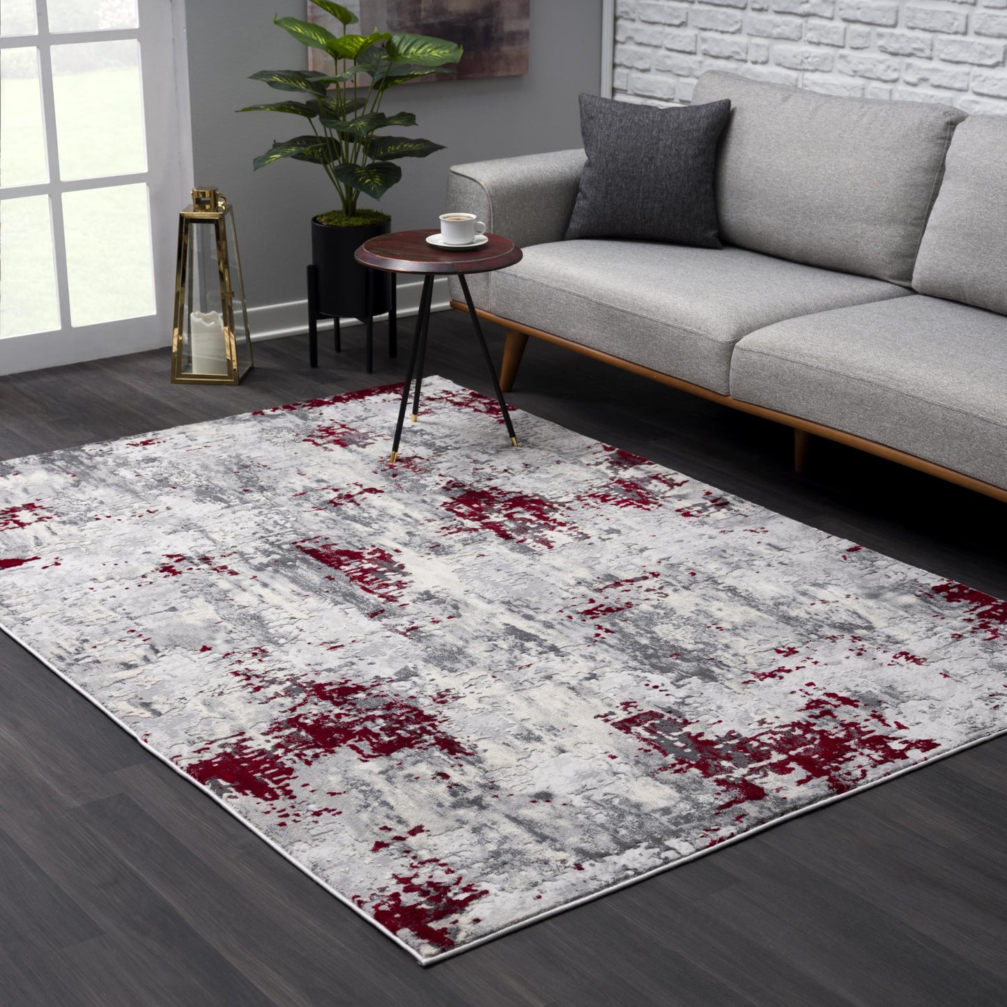 5' X 7' Red Abstract Dhurrie Area Rug