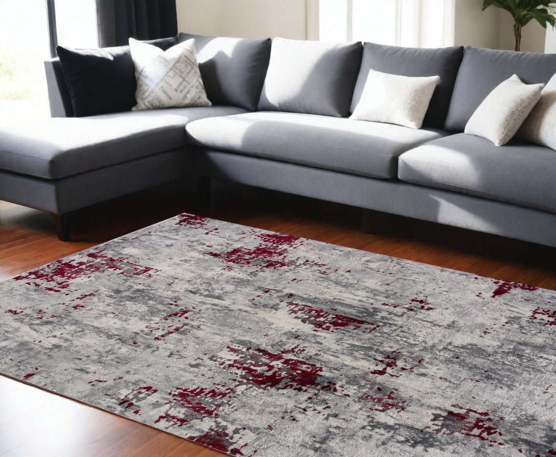 5' X 7' Red Abstract Dhurrie Area Rug