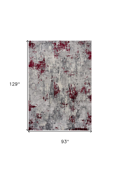 5' X 7' Red Abstract Dhurrie Area Rug