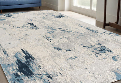 10' Blue Abstract Dhurrie Runner Rug