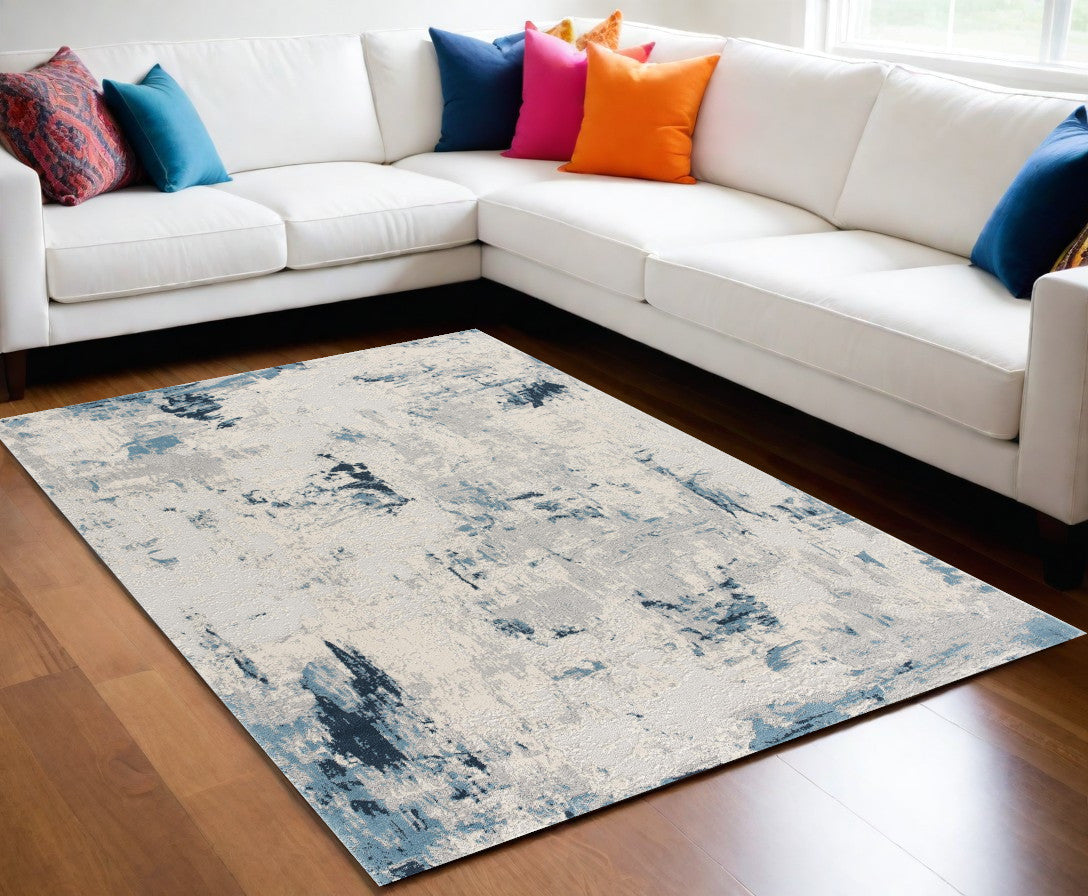 10' Blue Abstract Dhurrie Runner Rug